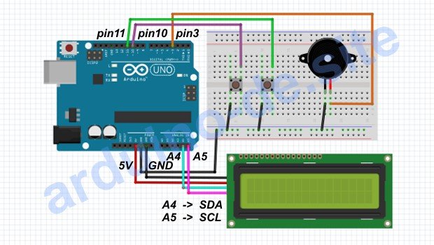 Arduino-Uhr ohne RTC-Modul auf LCD 1602