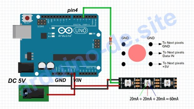 Wie man einen RGB-LEDs WS2812B an einen Arduino anschließt