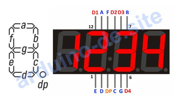 4-Digit 7-Segment Display Arduino pinout, datasheet