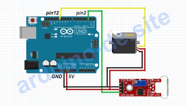 Anschließen des Sensor KY-021 und Servo an den Arduino