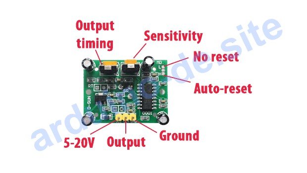 Motion Sensor HC-SR501 Arduino pinout, datasheet